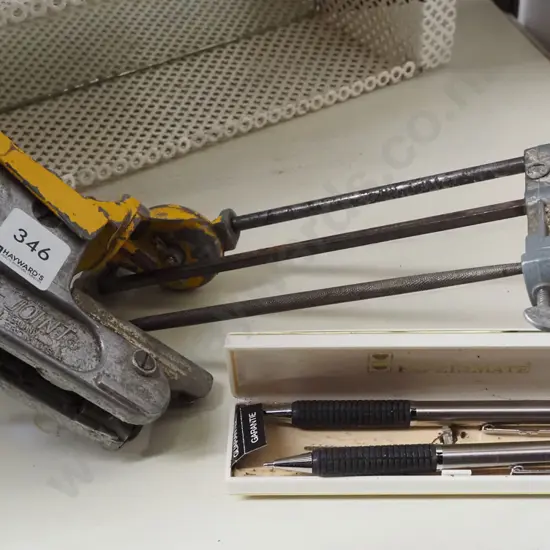 Papermate graphite pen set, chainsaw sharpener