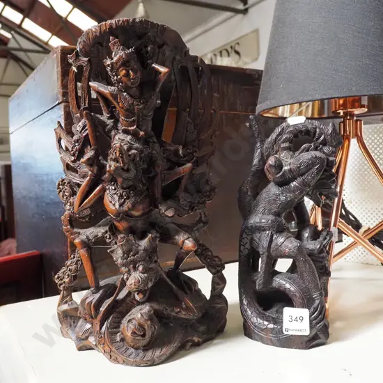 2x heavily carved figurines H310