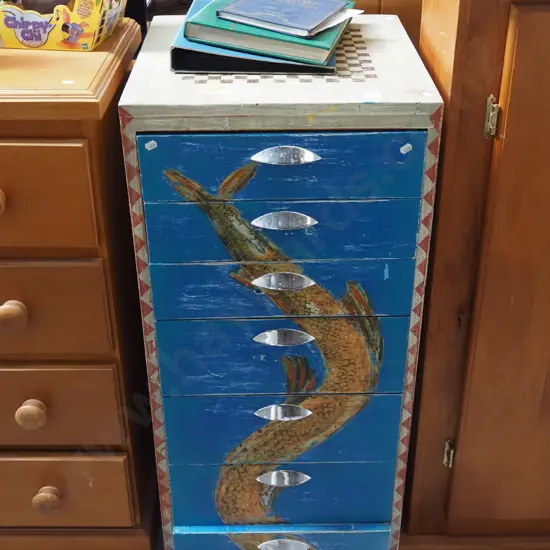 hand painted 8 drawer pine chest H1000 W460 D485