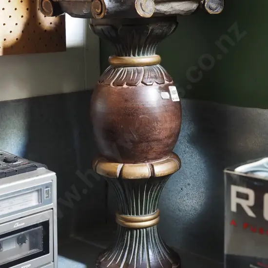 ornate turned wooden jardiniere stand H485