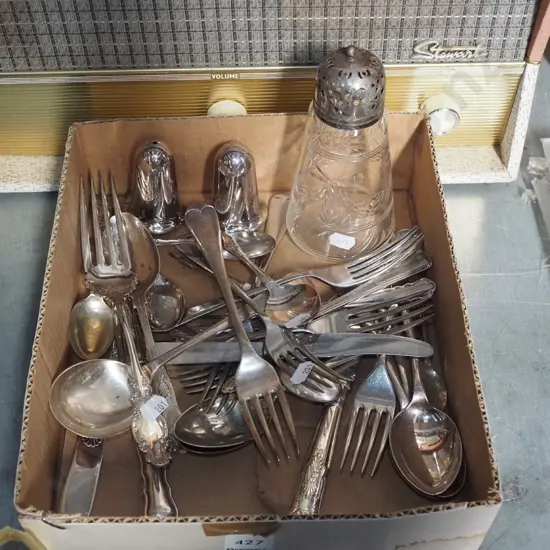 box of cutlery etc