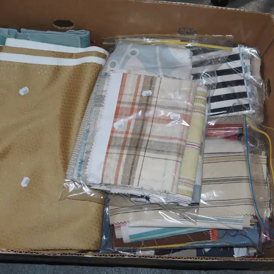 box of fabric pieces