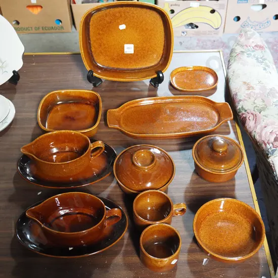 assorted Crown Lynn Cook and Serve items; casseroles, plates, baking dishes etc