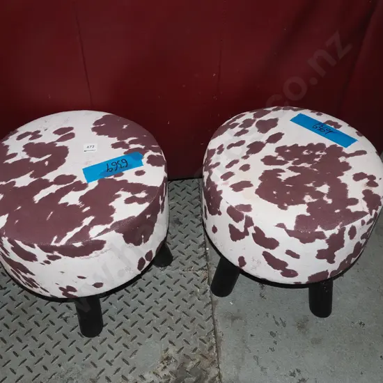 pair of faux animal skin footstools