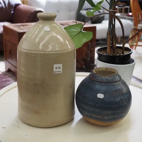 white stoneware crock, pottery bottle H330