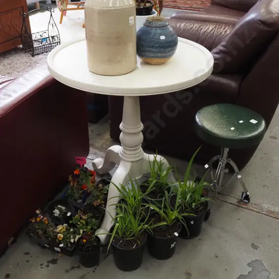 white painted pedestal lamp table H750 Diam-650