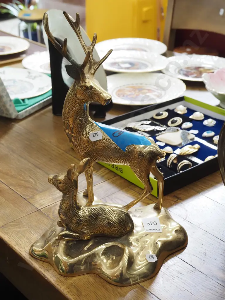 brass stag and doe figurine - repairs to antlers H300 Image 1++