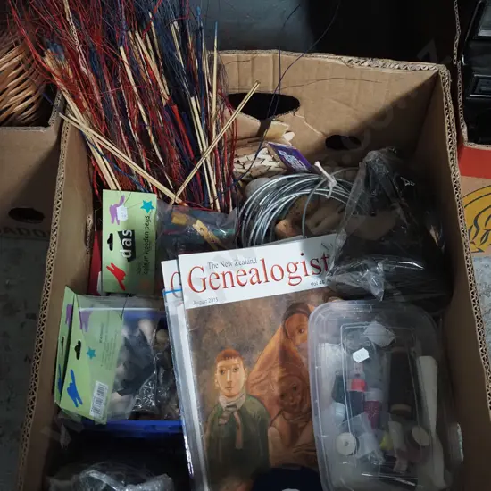 box; craft supplies, pegs etc