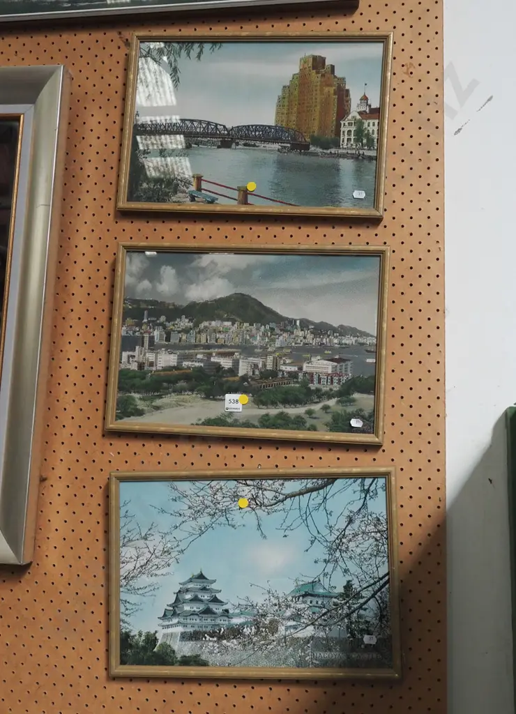 3x framed prints on fabric - yellow dots Image 1++