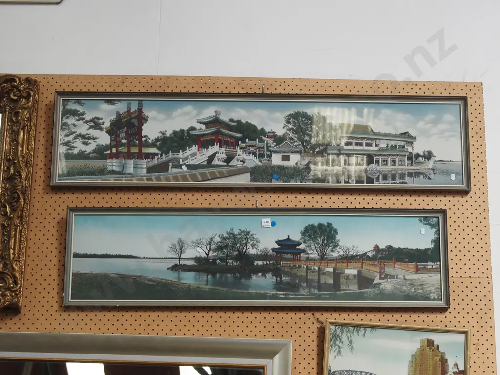 2x Asian prints on fabric - landscapes Image 1++