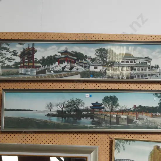 2x Asian prints on fabric - landscapes