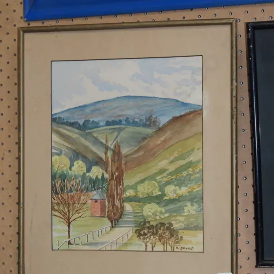 framed watercolour - landscape - missing glass