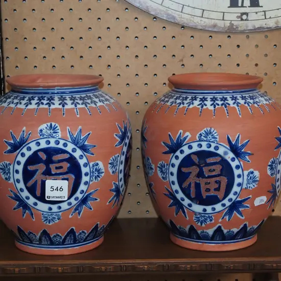 2x Asian terracotta vases H200