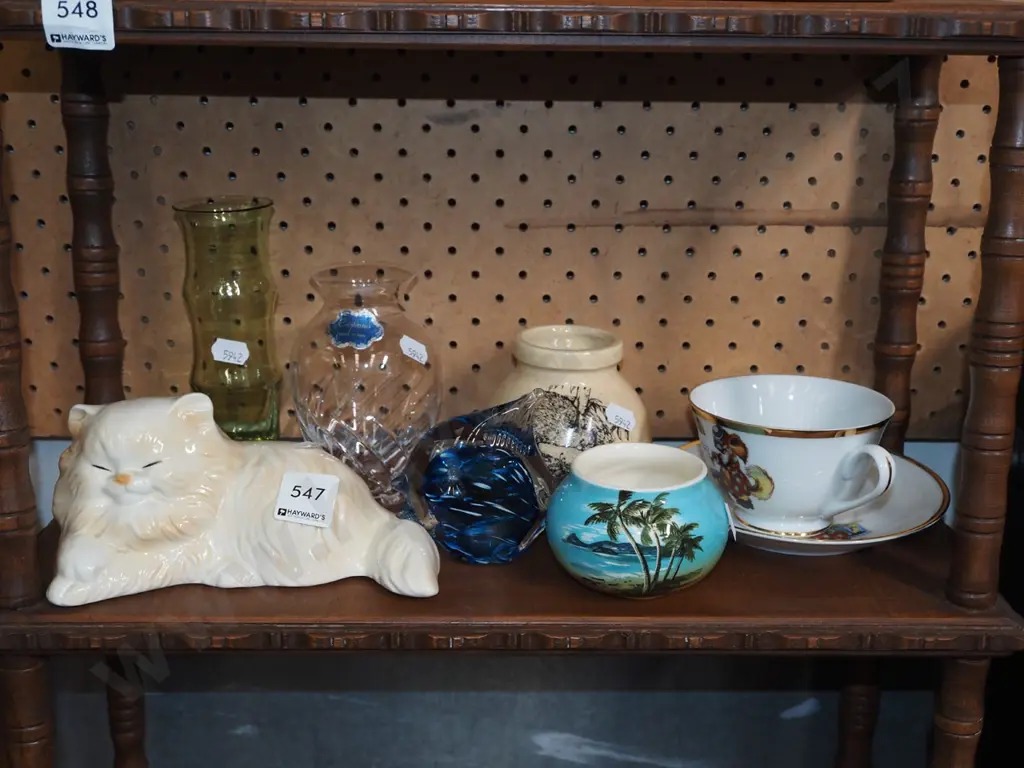 shelf; cat figurines, vases, tea cup and saucer etc Image 1++