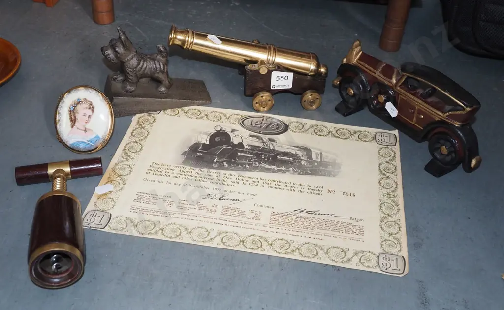 brass cannon, corkscrew, share certificate etc Image 1++