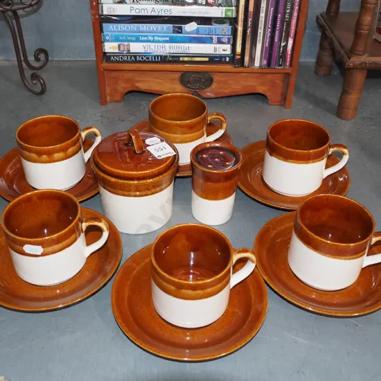 Crown Lynn cups, saucers, salt and pepper etc