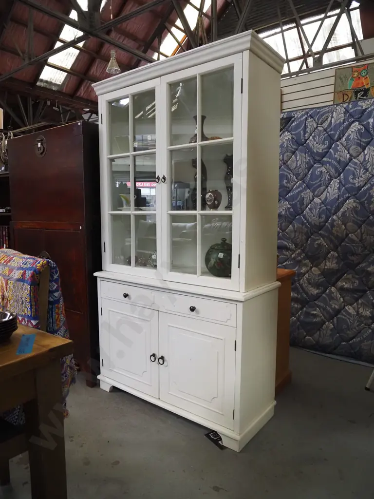 white painted 2 solid 2 drawer and 2 glazed door kitchen cabinet H1940 W1080 D420 Image 1++