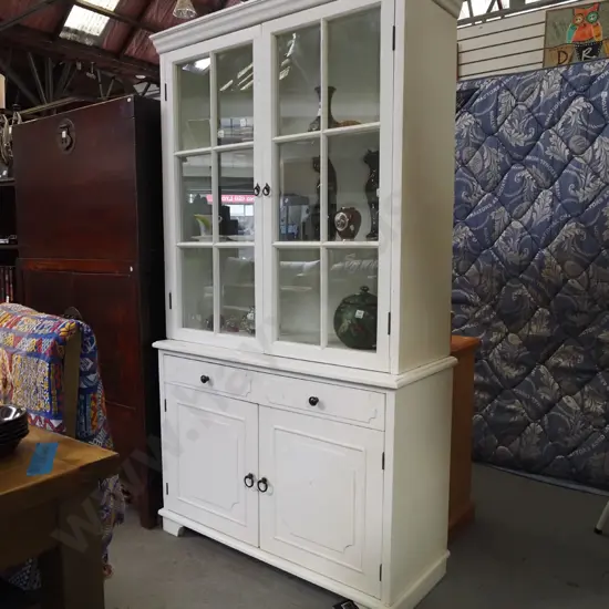 white painted 2 solid 2 drawer and 2 glazed door kitchen cabinet H1940 W1080 D420