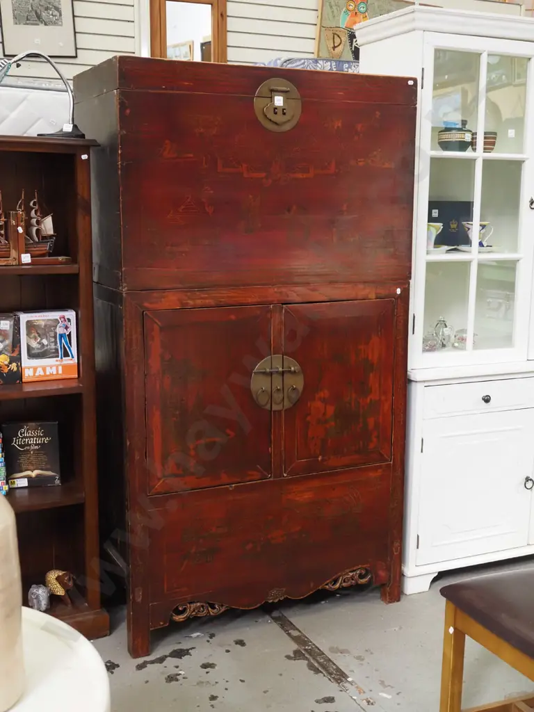 traditional style Asian storage unit with twin cupboard with separate storage on top Image 1++