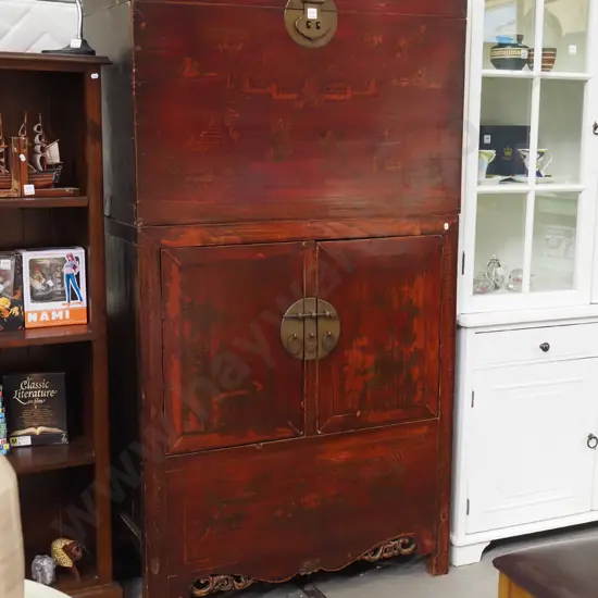 traditional style Asian storage unit with twin cupboard with separate storage on top