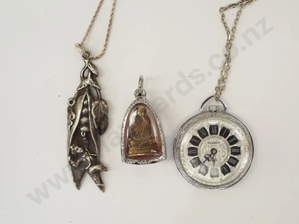 small fob watch on chain, jack and the beanstalk pendant on chain, buddha pendant Image 1++