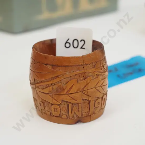 hand carved Boer War wooden napkin ring - has crack
