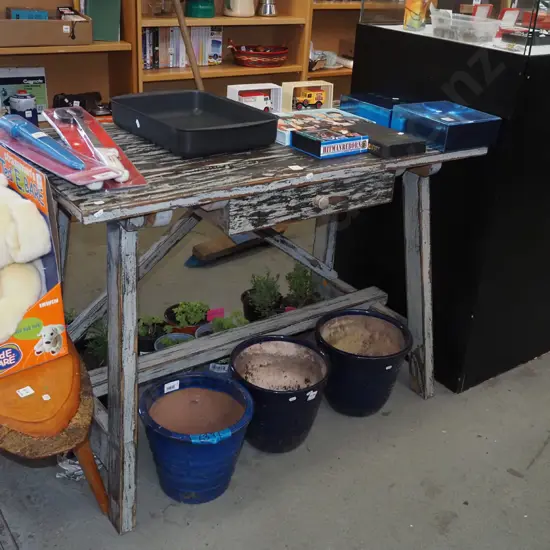 distressed painted refectory based hall table H760 W1075 D560