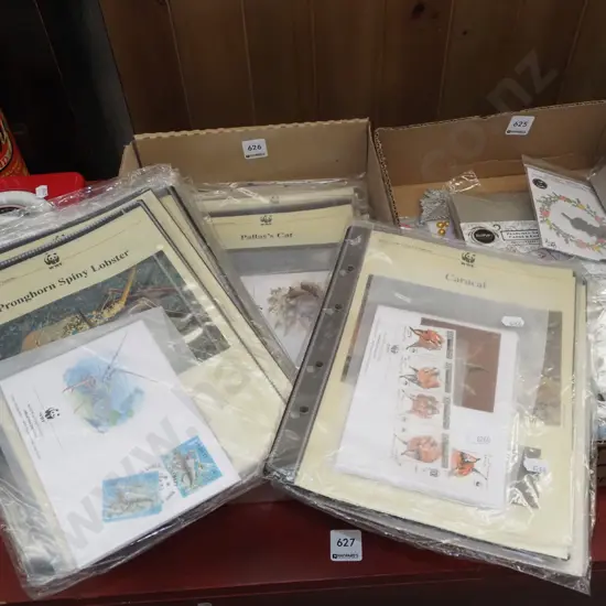 box;  World Wide Fund stamps