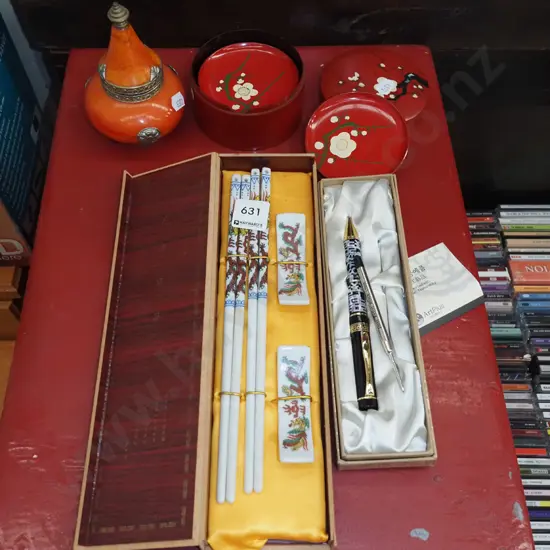 pen set, coasters etc