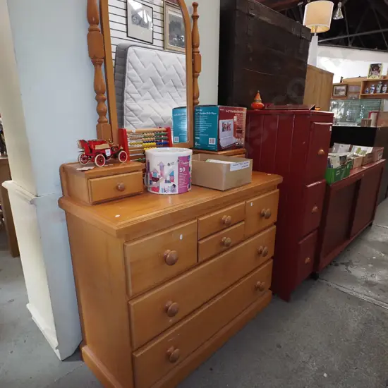 rimu and mdf 8 drawer mirror back dresser H1700 W1000 D425