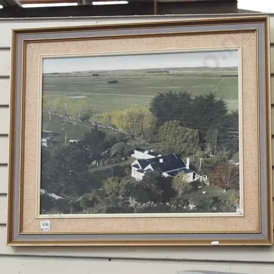 framed hand coloured photograph - farmhouse