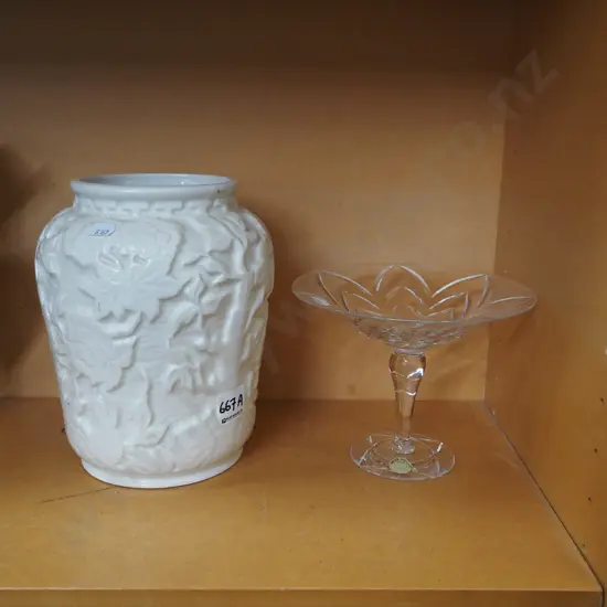 ceramic vase, Webb Corbett crystal comport