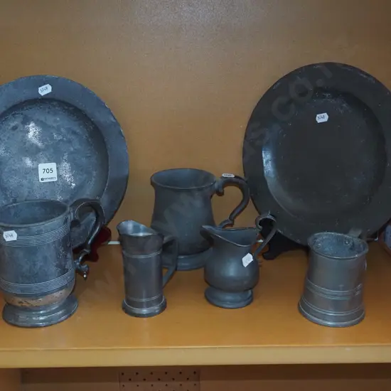 beaten peweter bowl, tankard, jug