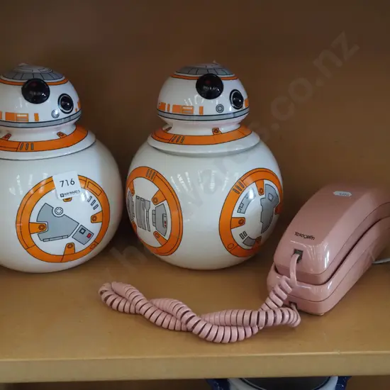 2x Star Wars lidded canisters, pink telecom telephone