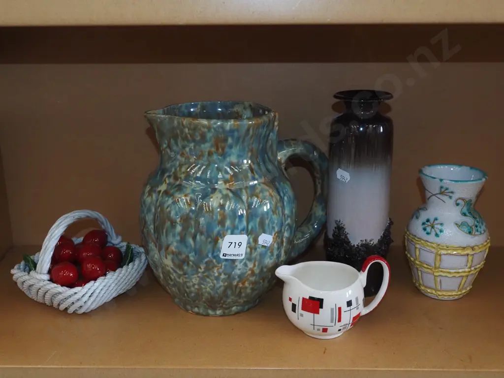 Palissy Gay Day creamer, 2x vases, ceramic cherry cherries in basket etc Image 1++