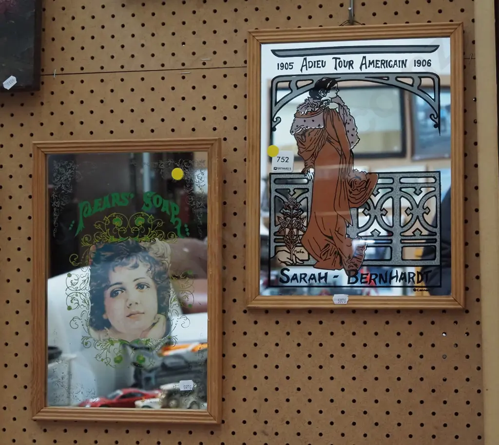 2x framed reproduction advertising mirrors - yellow dots Image 1++