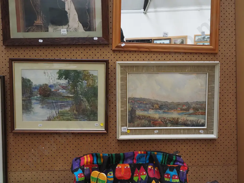 2x framed watercolours - landscapes - yellow dots Image 1++