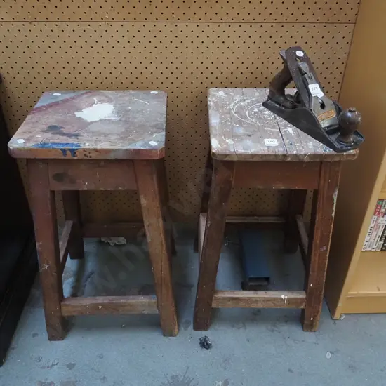 2x rustic wooden stools