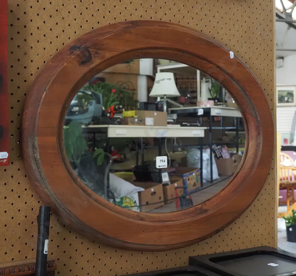 recycled rimu oval wall mirror H640 Image 1++