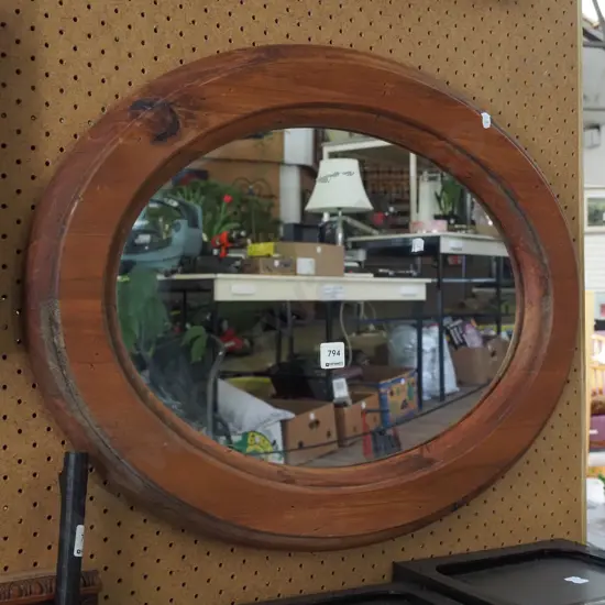 recycled rimu oval wall mirror H640