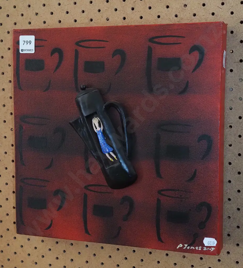 boxed 3D artwork - woman and coffee cup Image 1++