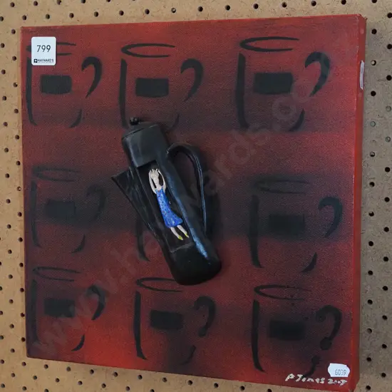 boxed 3D artwork - woman and coffee cup