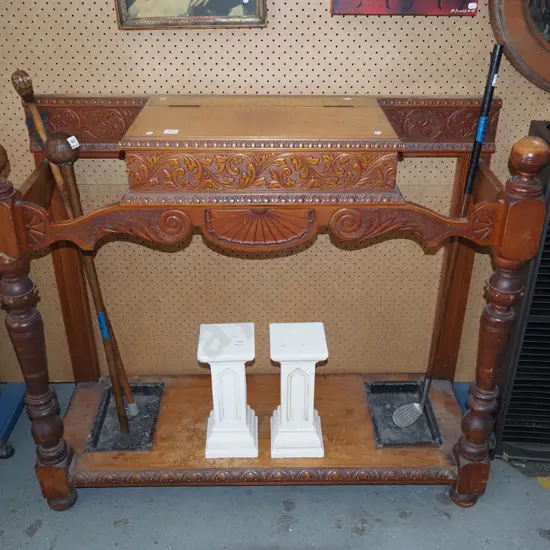 heavily carved Victorian kauri hall stand - top section removed H945 W1070