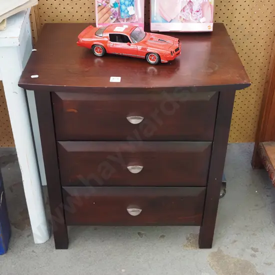 dark stained 3 drawer cabinet