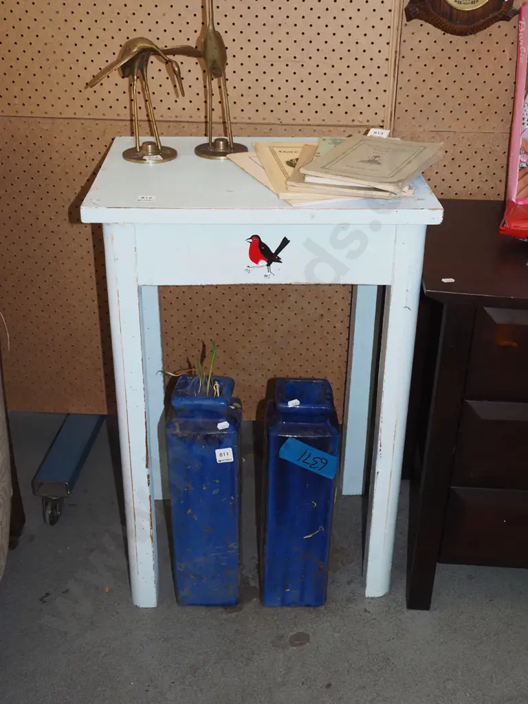 blue hand painted table H710 W475 D355 Image 1++