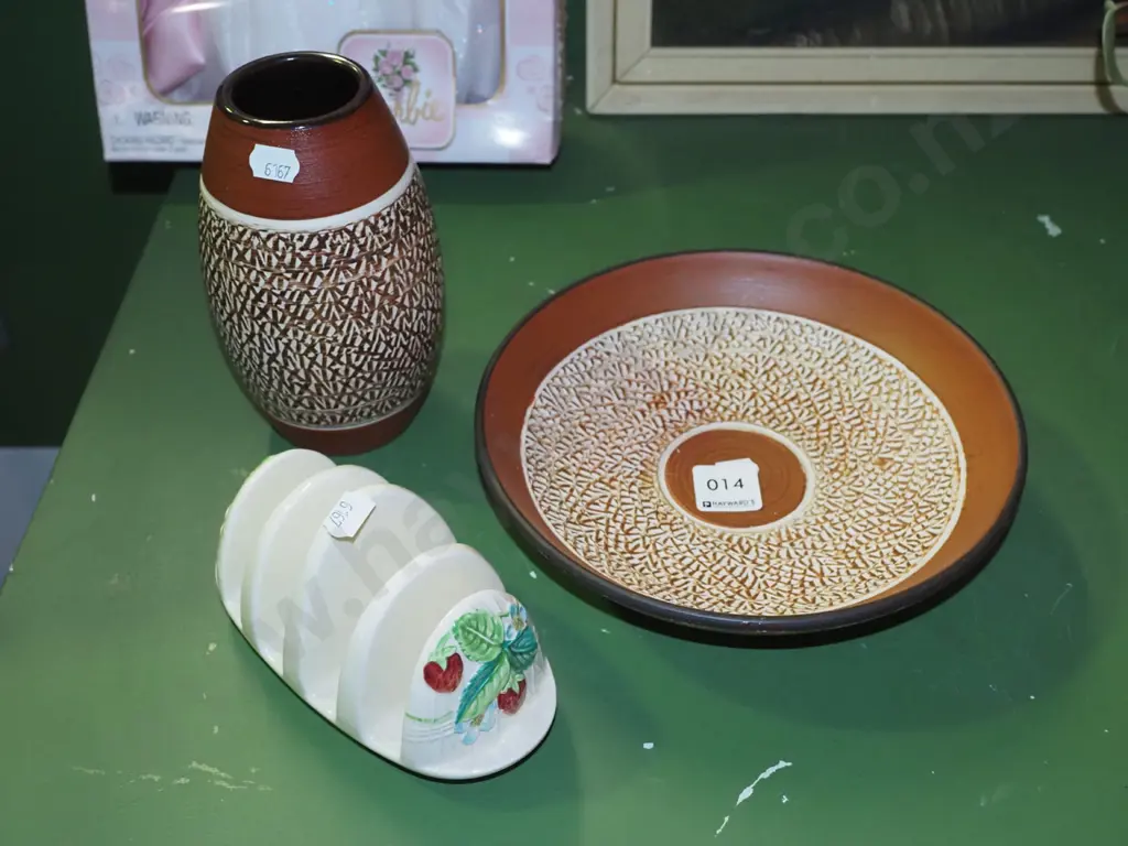 German pottery bowl, vase, Beswick toast rack Image 1++