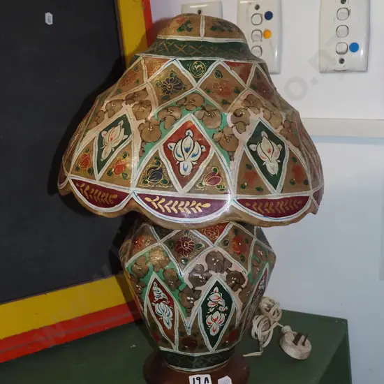 hand painted papier mache table lamp