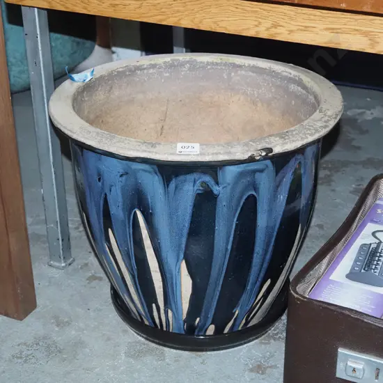 blue trickle glazed planter H330