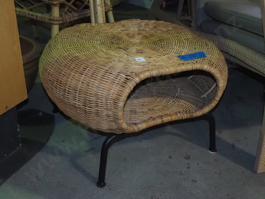 unusual woven cane end table/footstool/magazine rack Image 1++