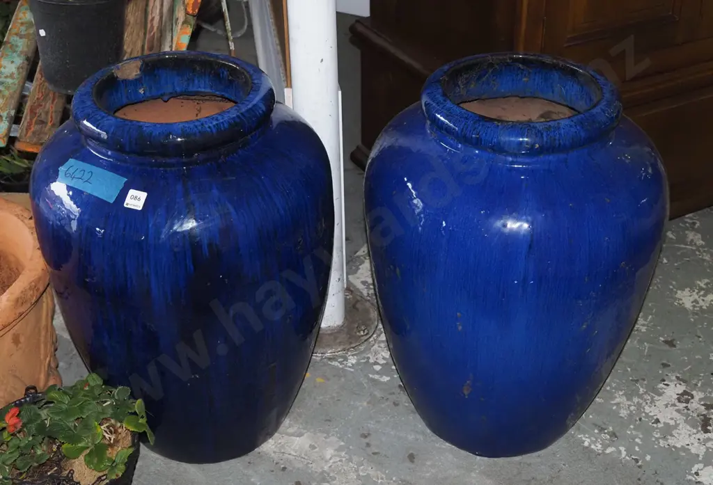 pair of large blue glazed urns/planters H600 Image 1++